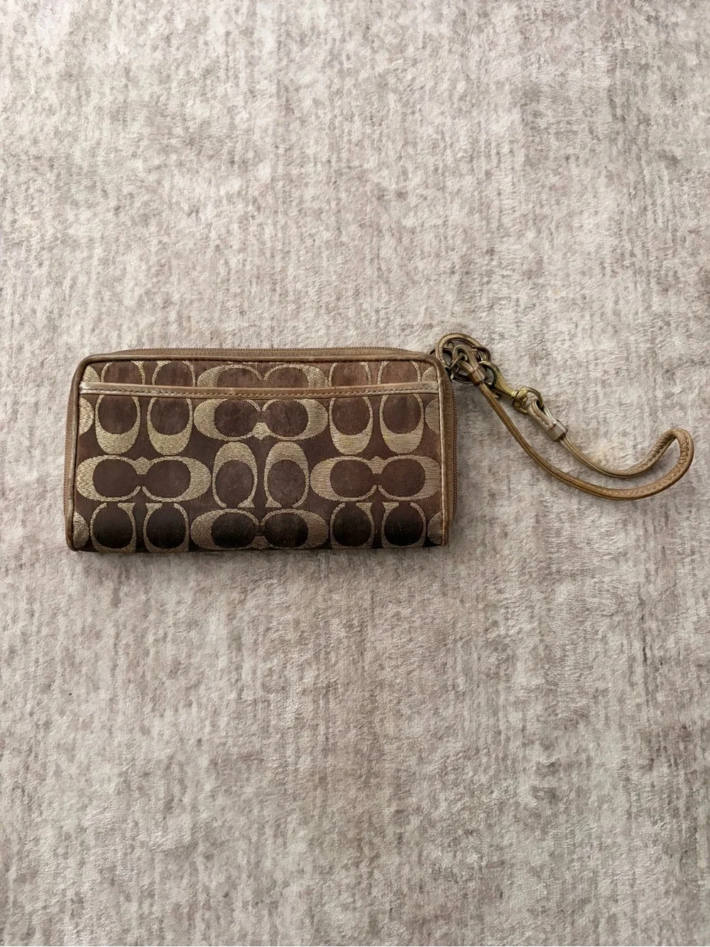 Coach Brown Signature Canvas Wristlet with Gold Accents